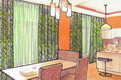 Эскизы штор - зелёные шторы для кухни